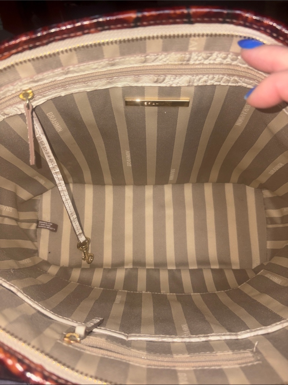 Brahmin Cream and Brown Croc-Embossed Tote with Tassel - Picture 3 of 8